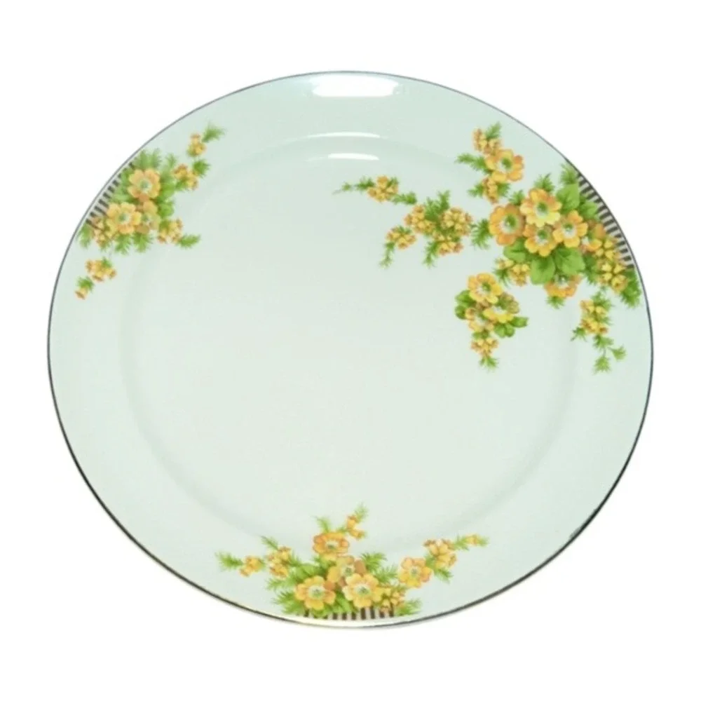 Vintage Paden City Pottery Plate Floral Yellow‎ Flowers Gray Rim Made USA